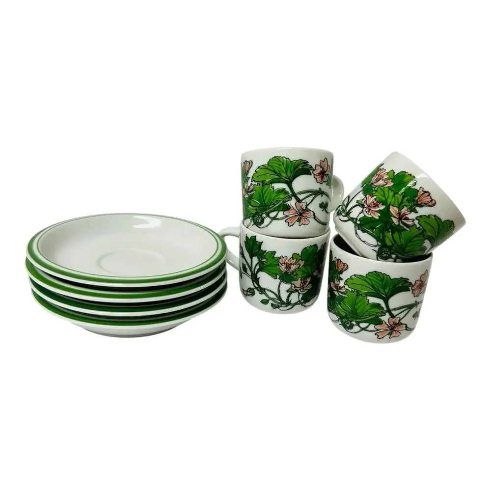 4 IKEA Spal Demitasse Cup Saucer Espresso Set Midsommar By Marguerite Walfridson